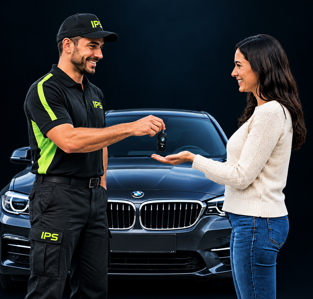 Happy customer collecting their repaired vehicle